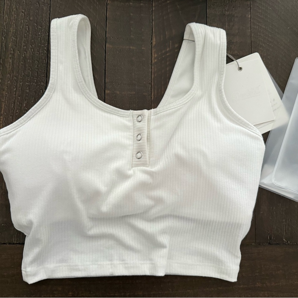 Bombshell Sportswear White Ribbed Snap-Front Crop Tank